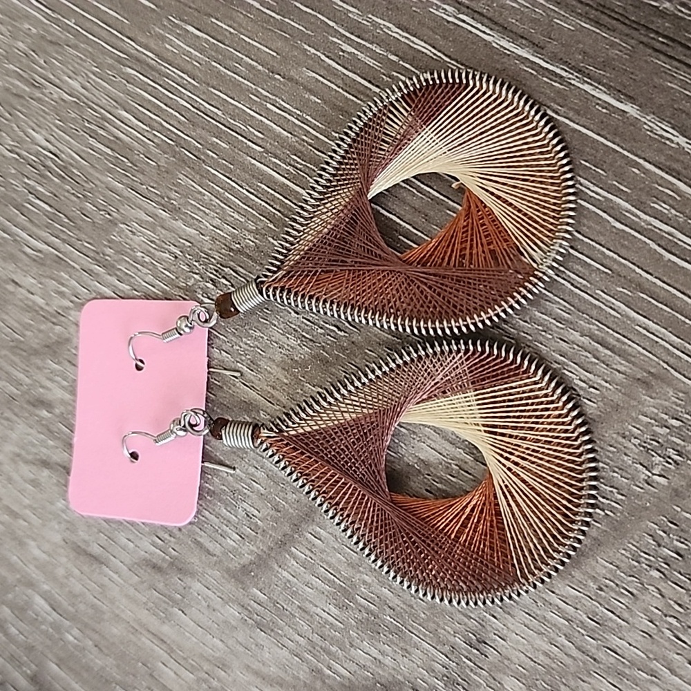 NEW! Colorblock Browns Silk Wrapped TearDrop Shape Dangle Earrings